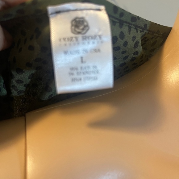 COZY ROZY CALIFORNIA BLOUSE WOMEN’S L GREEN BLACK SPOTS 3/4 SLEEVE - Picture 6 of 7